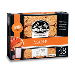 SmokeChips / Pellets / WoodChunks - Bradley Briketter  Lönn 48 pack